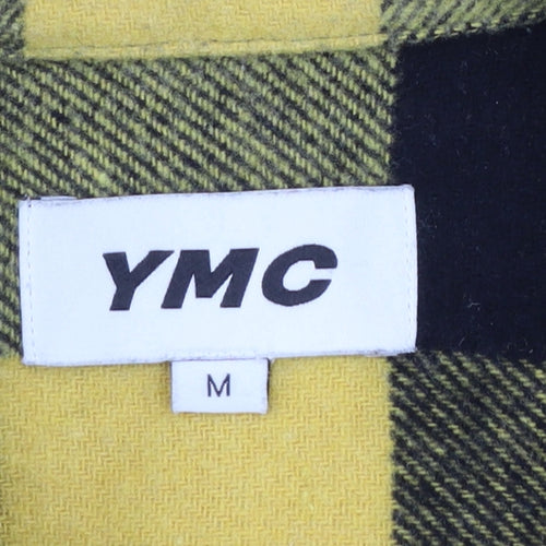 YMC Men's Yellow Black Check Flannel Button-Up Shirt Size M Long Sleeve