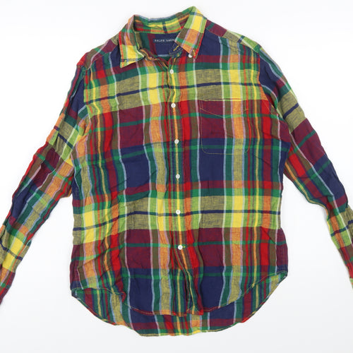 Ralph Lauren Women's Multicoloured Linen Button-Up Shirt Size 10