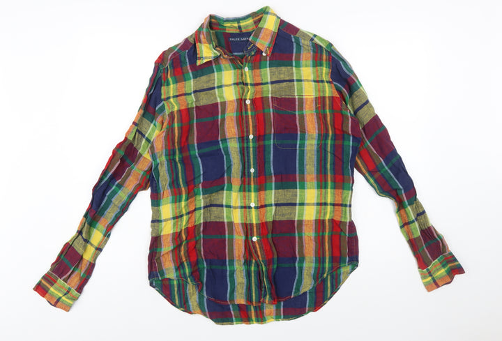 Ralph Lauren Women's Multicoloured Linen Button-Up Shirt Size 10