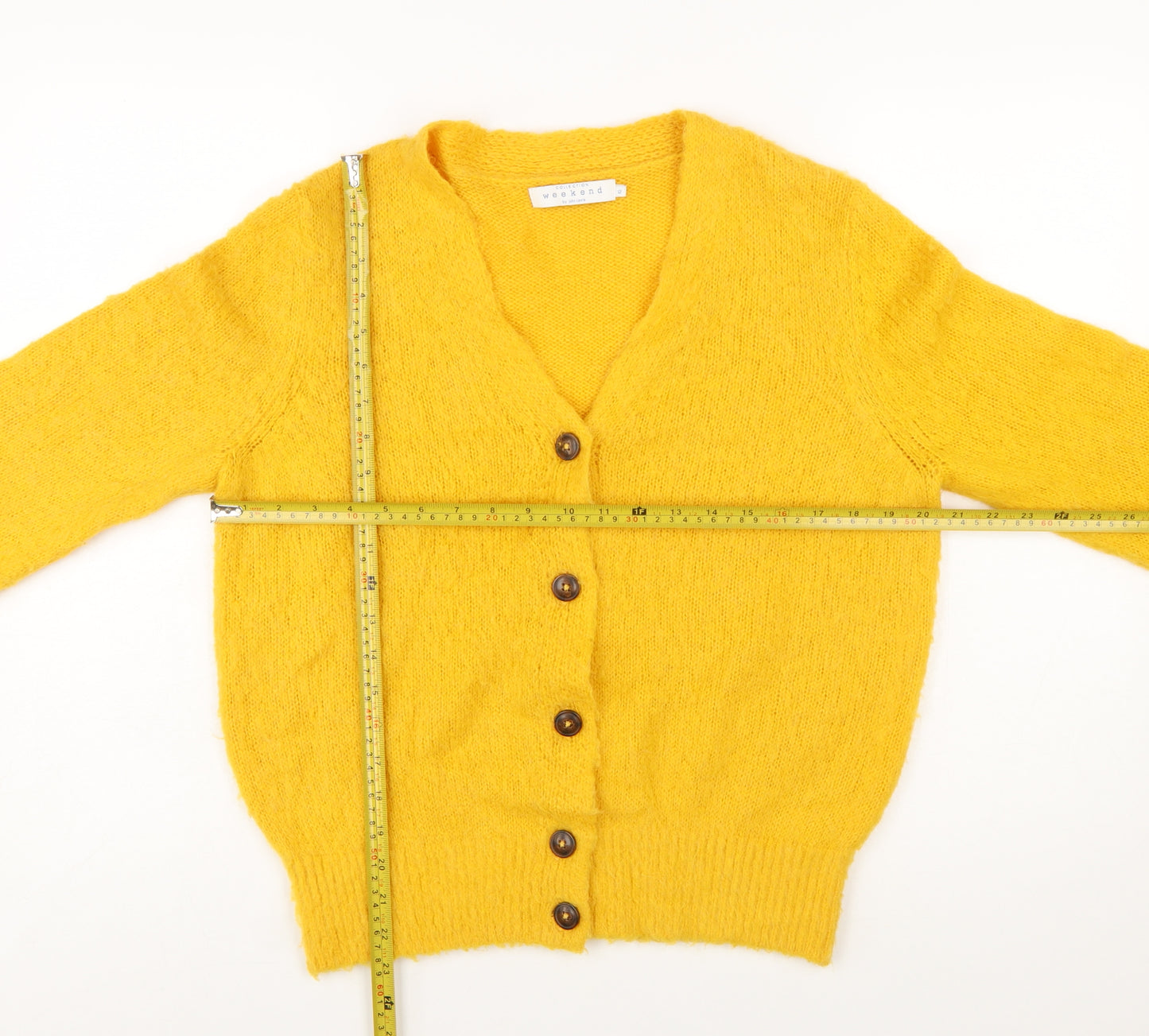 John Lewis Women Yellow V-Neck Cardigan Size 12 Wool Alpaca Blend