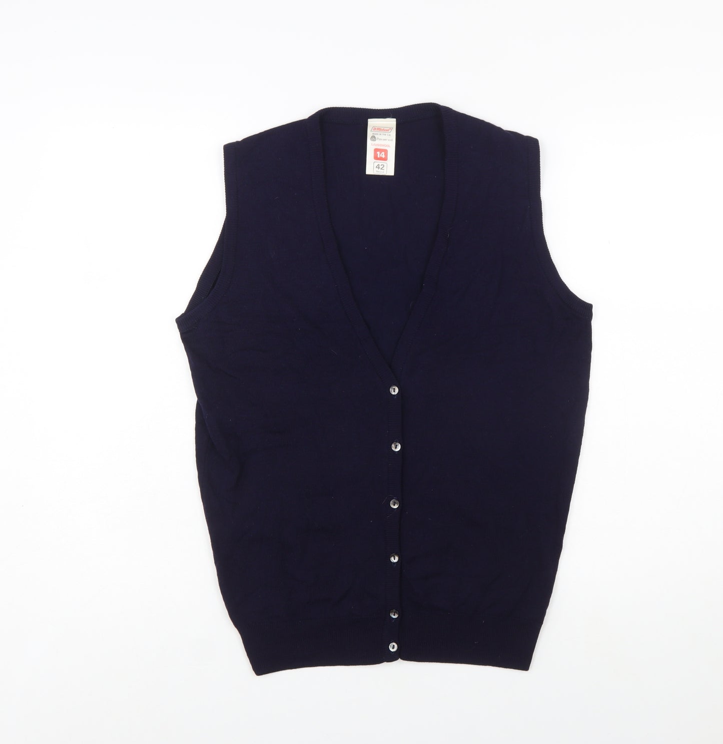 Marks and Spencer Women's Blue Lambswool Sleeveless Cardigan Size 14