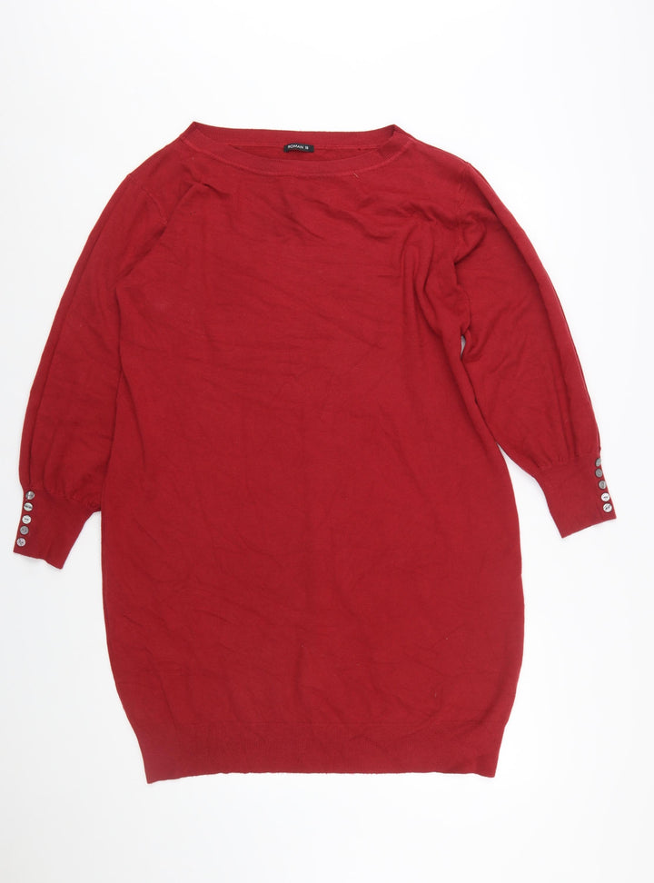 Roman Women Red Size 18 Jumper Dress Knit Long Sleeve