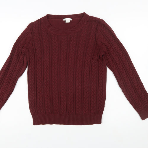 H&M Women Red Cable-Knit Crew Neck Long Sleeve Jumper Size S
