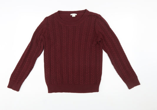 H&M Women Red Cable-Knit Crew Neck Long Sleeve Jumper Size S