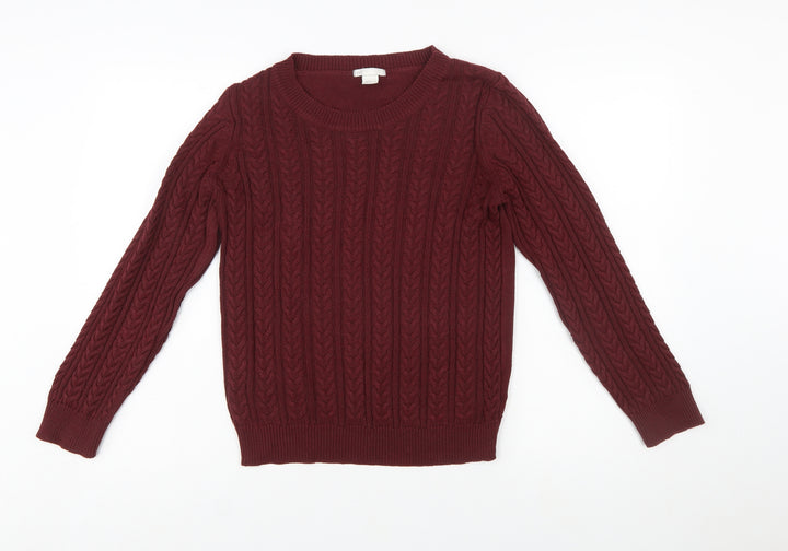 H&M Women Red Cable-Knit Crew Neck Long Sleeve Jumper Size S