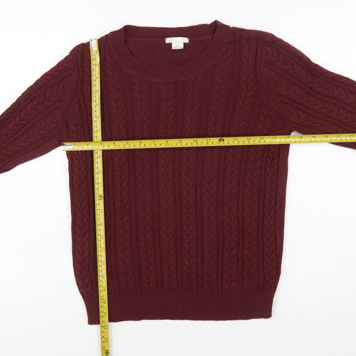 H&M Women Red Cable-Knit Crew Neck Long Sleeve Jumper Size S