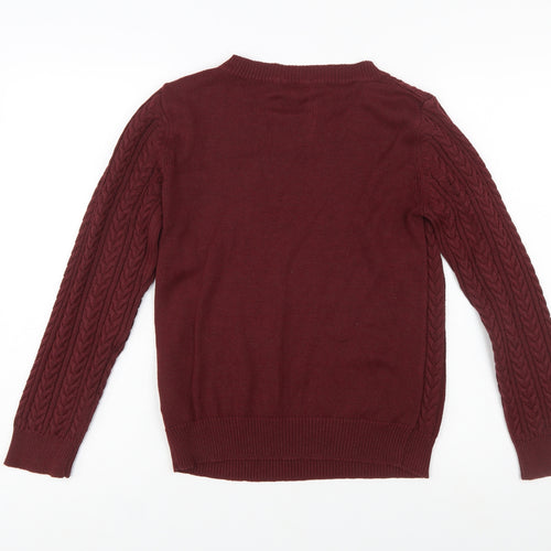 H&M Women Red Cable-Knit Crew Neck Long Sleeve Jumper Size S