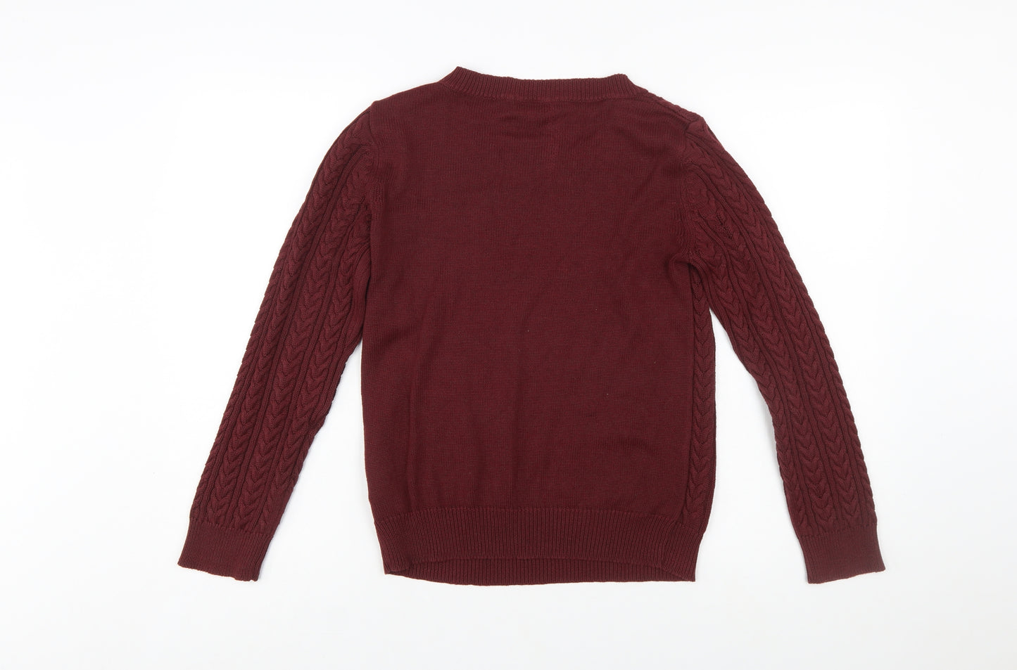 H&M Women Red Cable-Knit Crew Neck Long Sleeve Jumper Size S