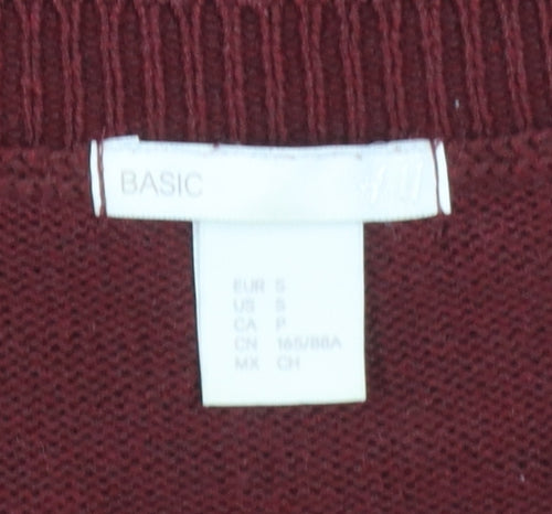 H&M Women Red Cable-Knit Crew Neck Long Sleeve Jumper Size S