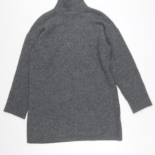Zara Women Grey Knit High Neck Long Sleeve Shift Dress M