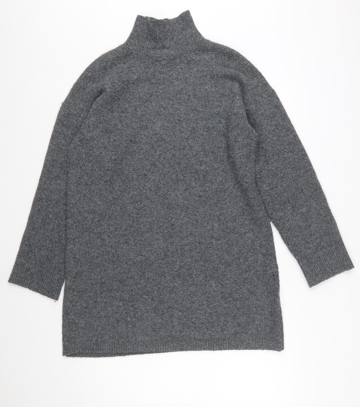 Zara Women Grey Knit High Neck Long Sleeve Shift Dress M