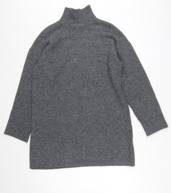 Zara Women Grey Knit High Neck Long Sleeve Shift Dress M