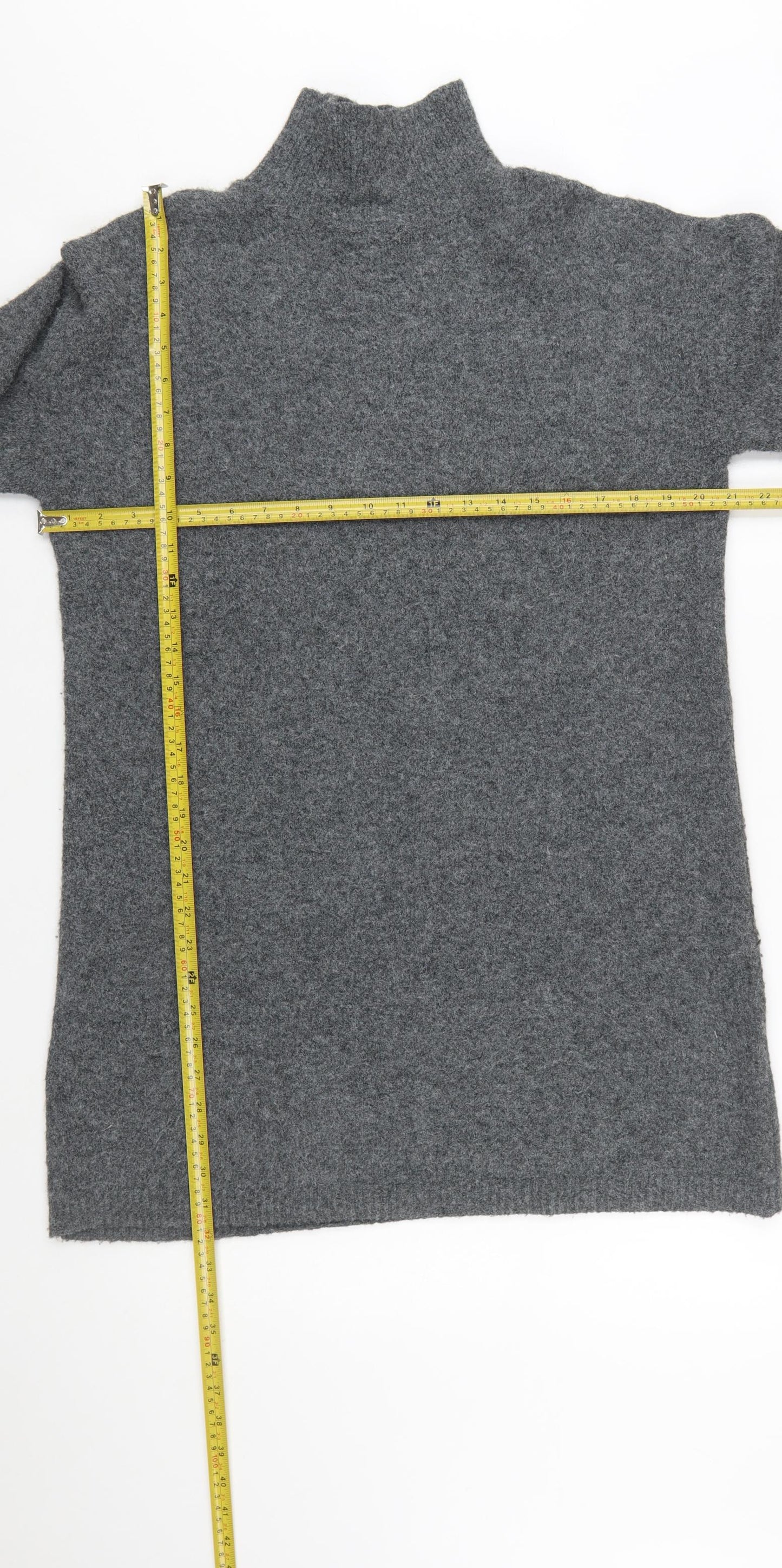 Zara Women Grey Knit High Neck Long Sleeve Shift Dress M