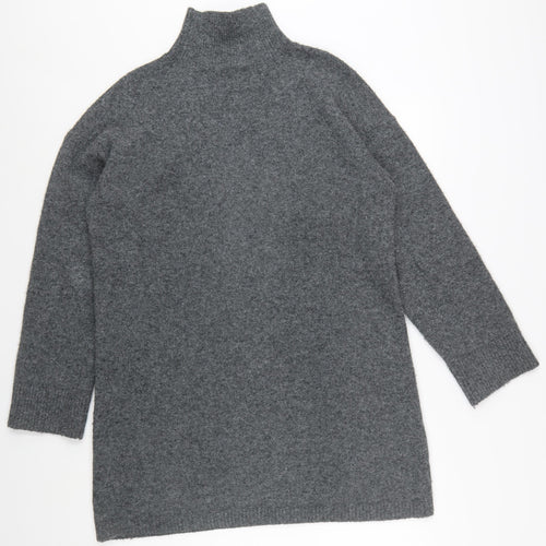 Zara Women Grey Knit High Neck Long Sleeve Shift Dress M