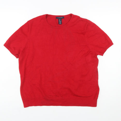 Lands' End Women's Red Short Sleeve Cotton Knit Jumper L Petite