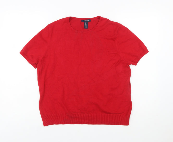 Lands' End Women's Red Short Sleeve Cotton Knit Jumper L Petite