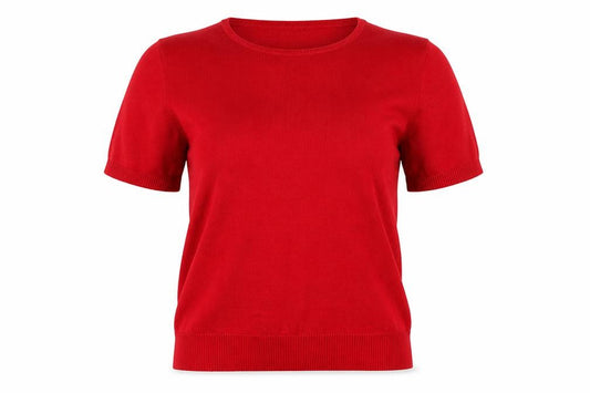 Front view of Lands' End Women's Red Short Sleeve Cotton Knit Jumper L Petite
