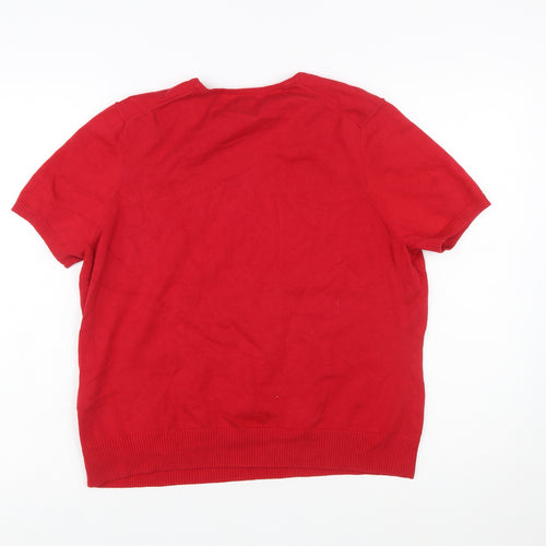 Lands' End Women's Red Short Sleeve Cotton Knit Jumper L Petite