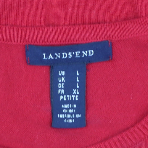 Lands' End Women's Red Short Sleeve Cotton Knit Jumper L Petite