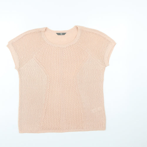 BHS Women Beige Short Sleeve Knit Pullover Jumper Size 12