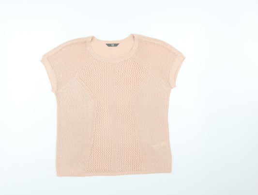 BHS Women Beige Short Sleeve Knit Pullover Jumper Size 12