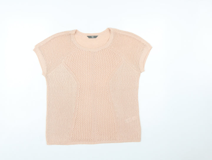 BHS Women Beige Short Sleeve Knit Pullover Jumper Size 12
