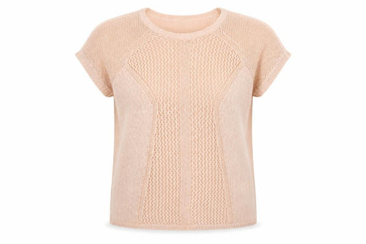Front view of BHS Women Beige Short Sleeve Knit jumper, size 12