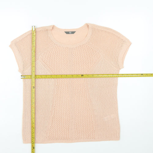 BHS Women Beige Short Sleeve Knit Pullover Jumper Size 12
