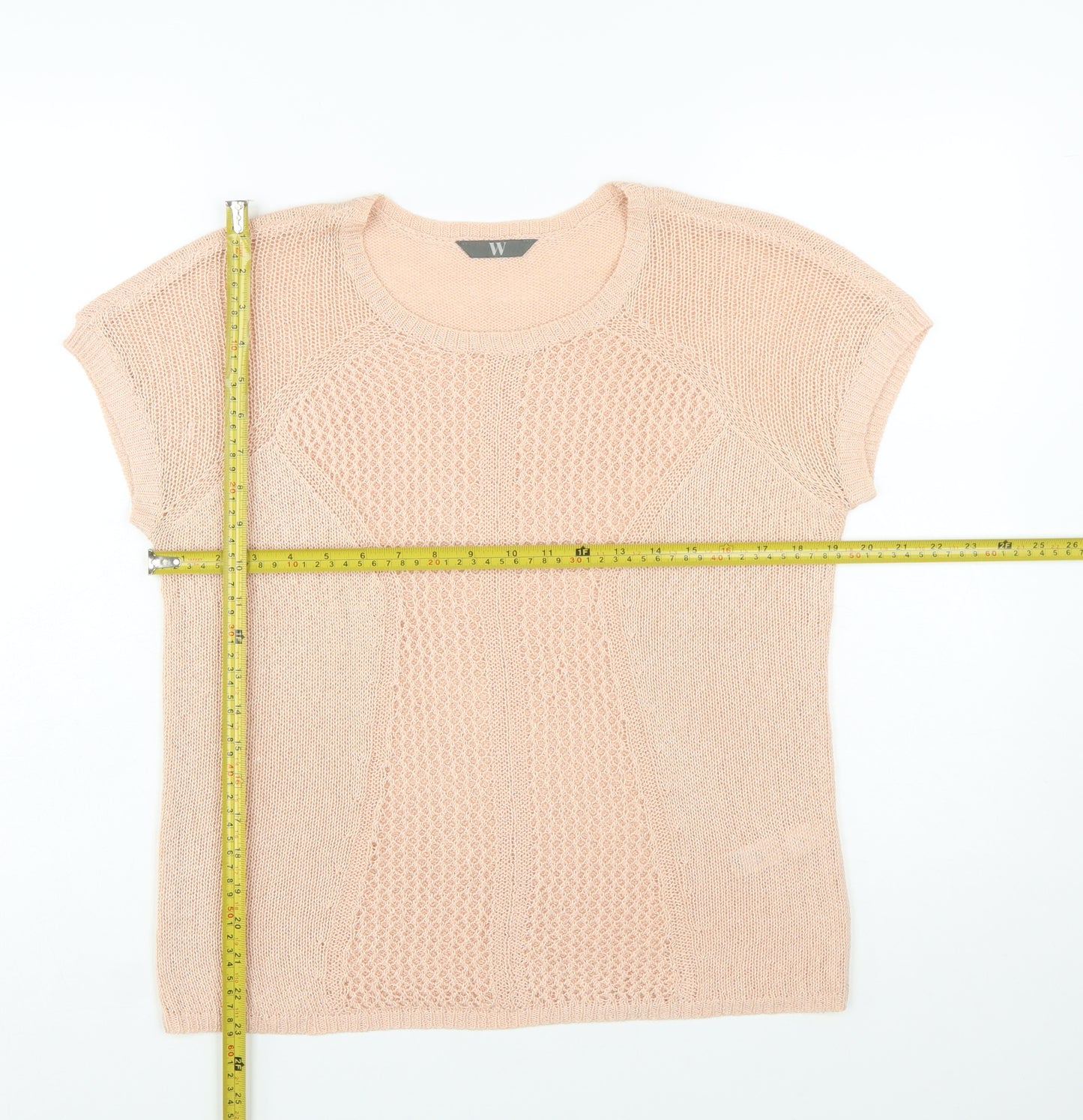 BHS Women Beige Short Sleeve Knit Pullover Jumper Size 12