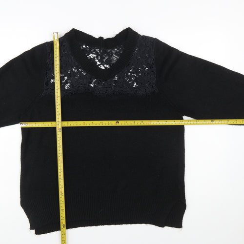 Cotton Traders Womens Black Size 16 Lace V-Neck Knit Jumper