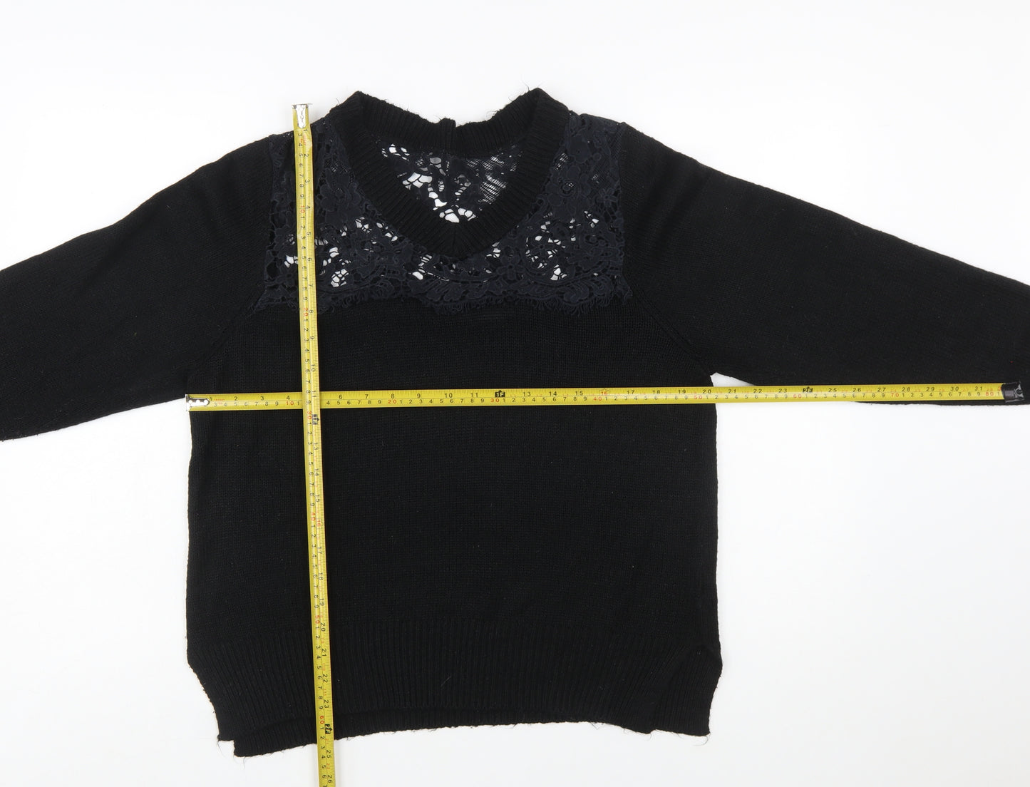 Cotton Traders Womens Black Size 16 Lace V-Neck Knit Jumper