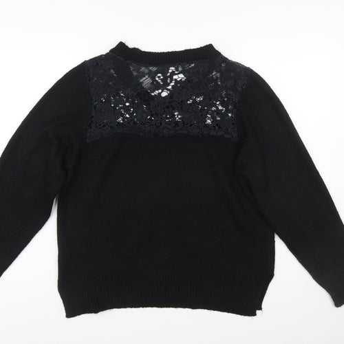 Cotton Traders Womens Black Size 16 Lace V-Neck Knit Jumper
