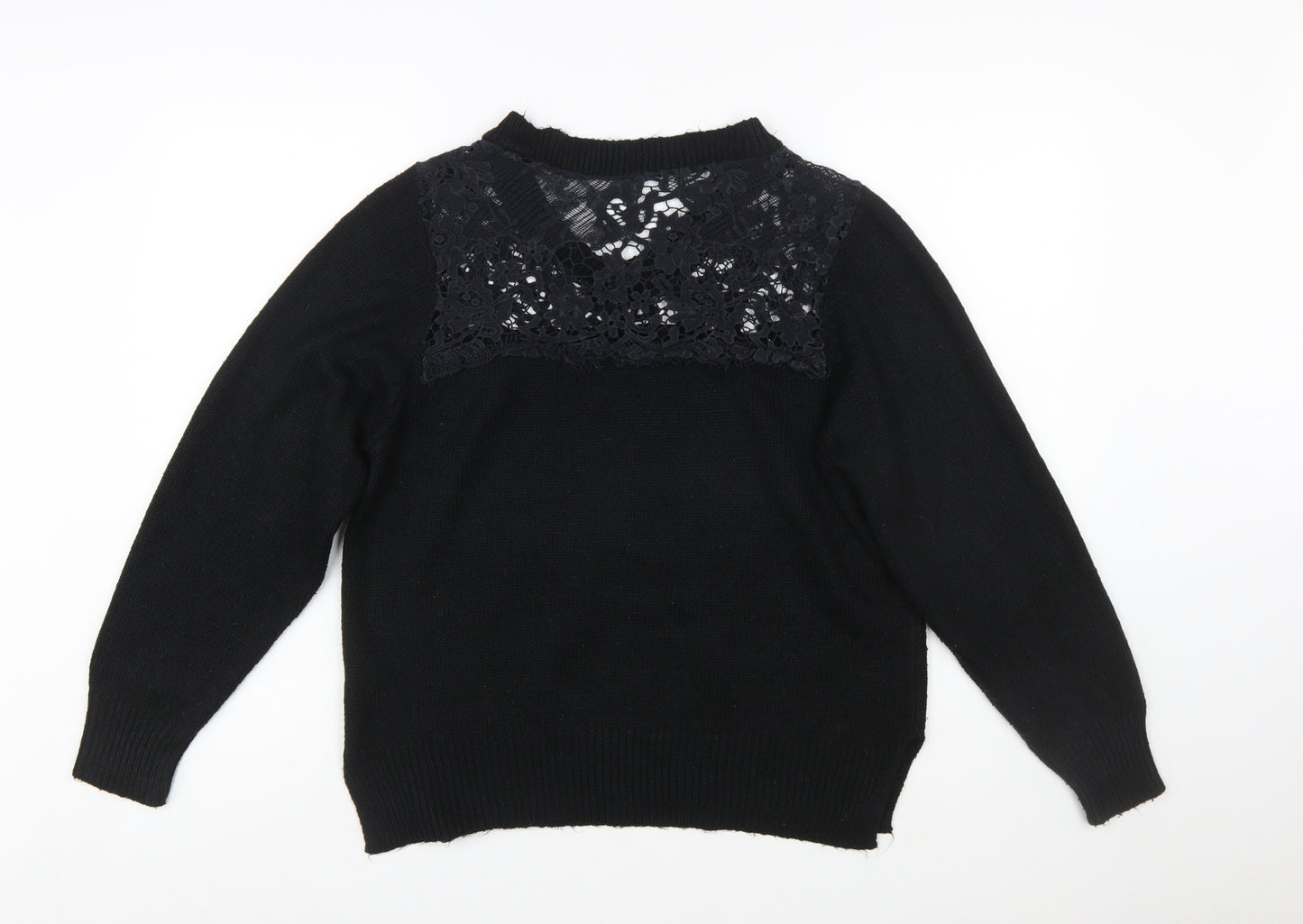 Cotton Traders Womens Black Size 16 Lace V-Neck Knit Jumper