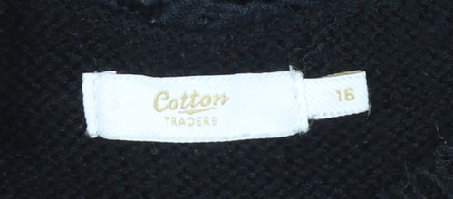 Cotton Traders Womens Black Size 16 Lace V-Neck Knit Jumper
