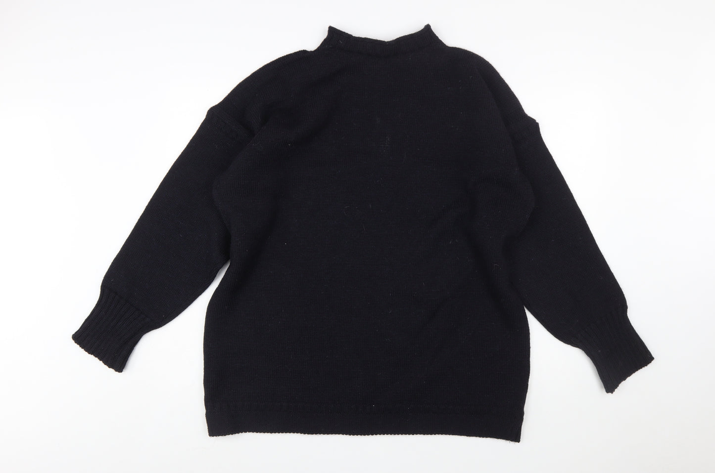 Channel Jumper Men's Black Wool Mock Neck Pullover Jumper M