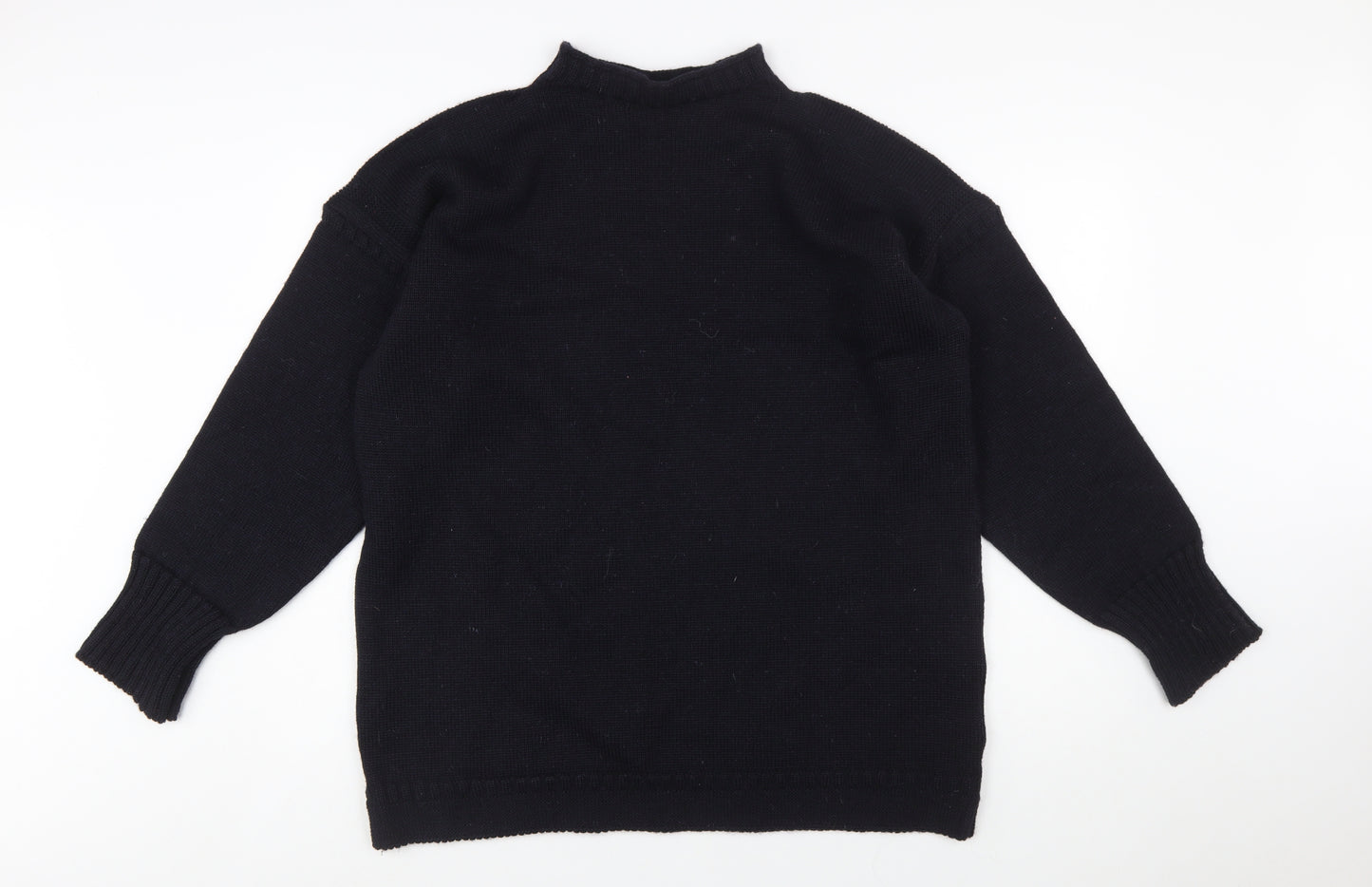 Channel Jumper Men's Black Wool Mock Neck Pullover Jumper M