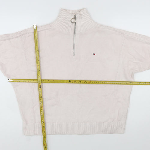 Tommy Hilfiger Women Ivory 1/4 Zip High Neck Cotton Jumper S