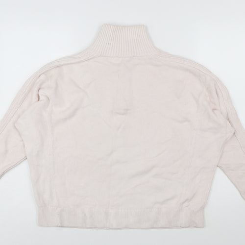 Tommy Hilfiger Women Ivory 1/4 Zip High Neck Cotton Jumper S