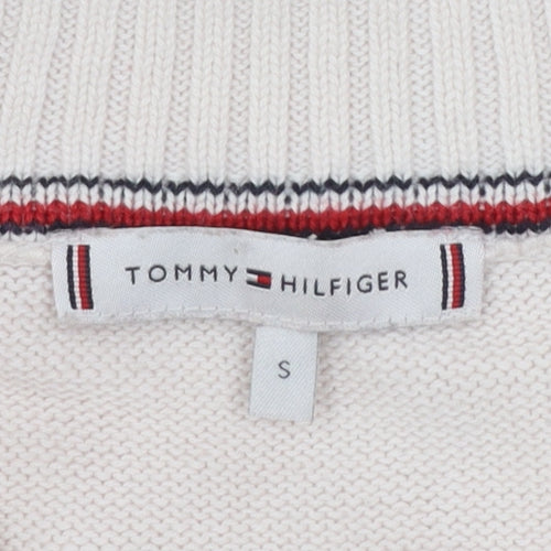 Tommy Hilfiger Women Ivory 1/4 Zip High Neck Cotton Jumper S