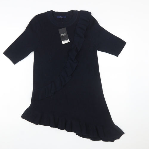 Next Women’s Blue Ruffle Knit Tunic Jumper Size 16 3/4 Sleeve