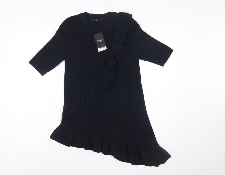 Next Women’s Blue Ruffle Knit Tunic Jumper Size 16 3/4 Sleeve