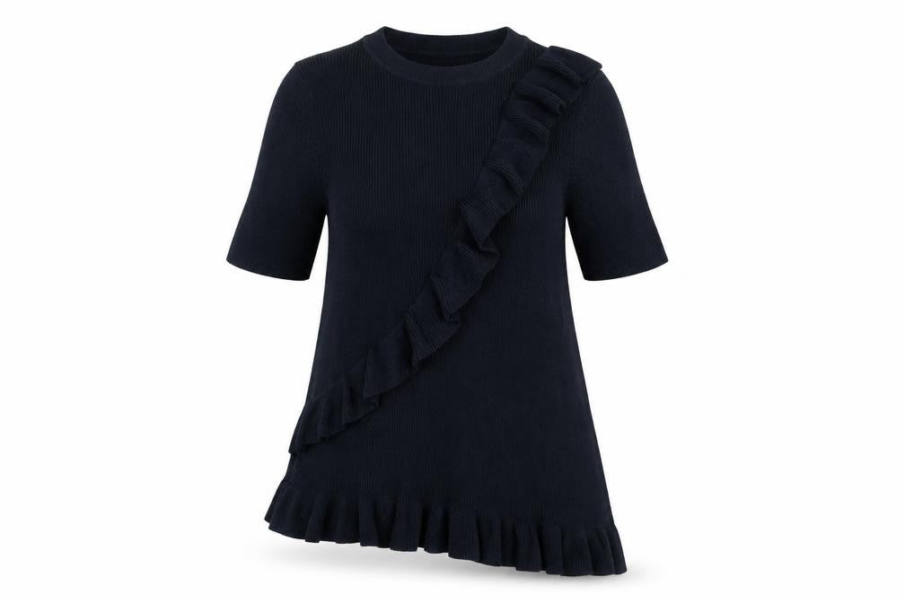 Next Women’s Blue Ruffle Knit Tunic Jumper Size 16 3/4 Sleeve