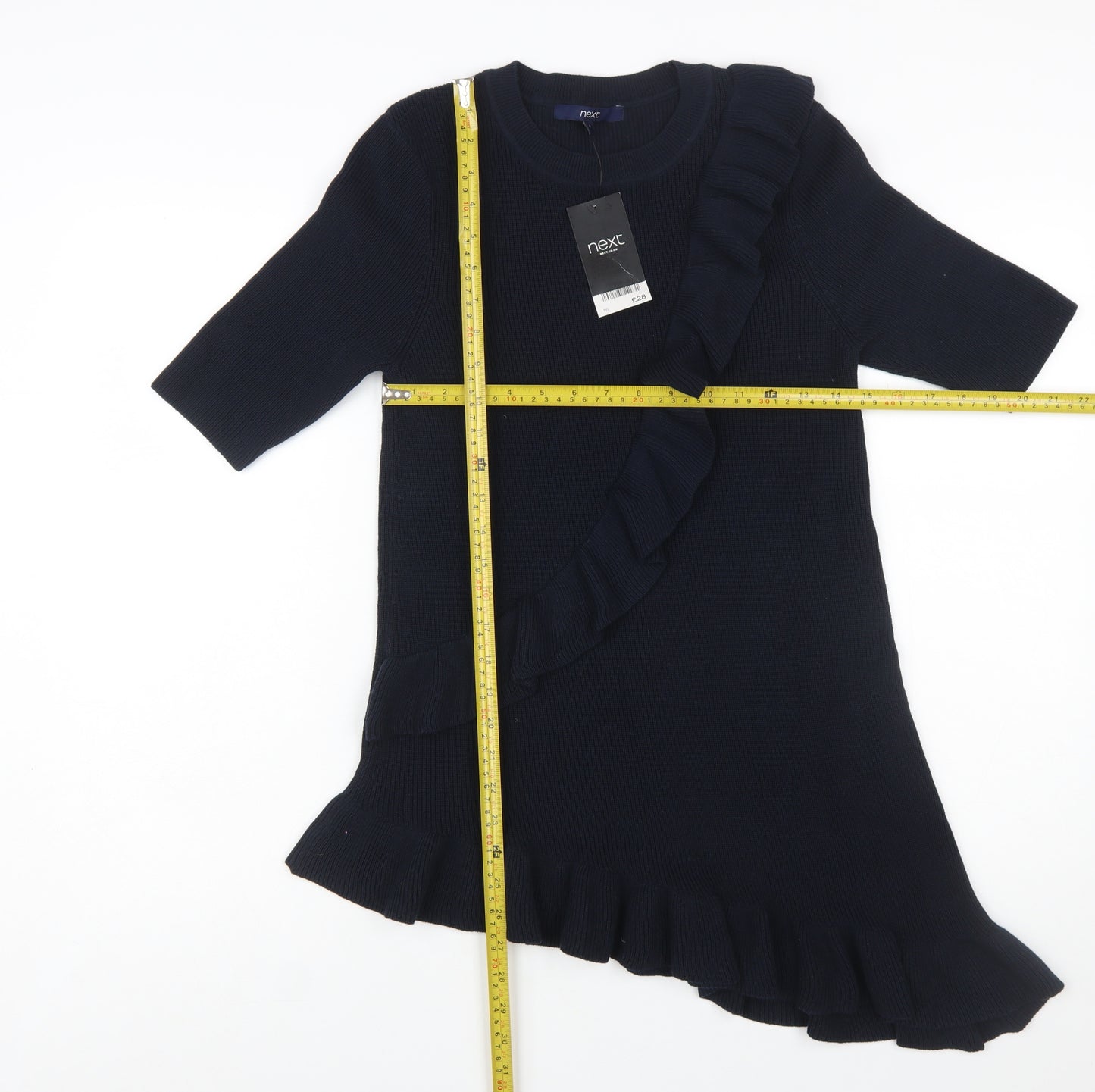 Next Women’s Blue Ruffle Knit Tunic Jumper Size 16 3/4 Sleeve