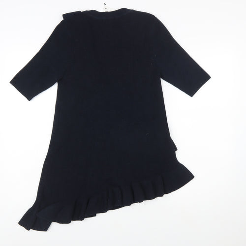 Next Women’s Blue Ruffle Knit Tunic Jumper Size 16 3/4 Sleeve