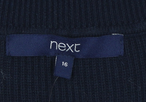 Next Women’s Blue Ruffle Knit Tunic Jumper Size 16 3/4 Sleeve