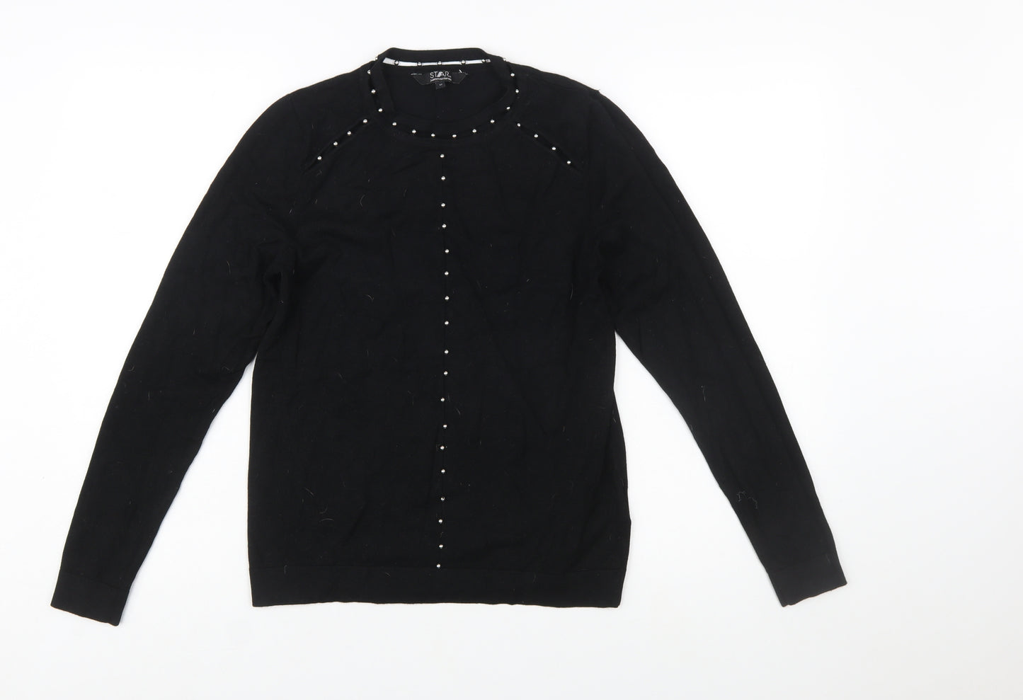 Star by Julien Macdonald Womens Black Beaded Crew Neck Jumper Size 12
