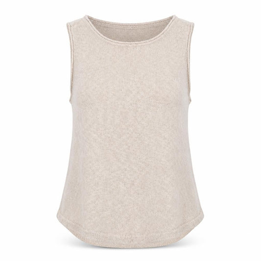 Front view of FP Beach women’s beige knit tank top m sleeveless lightweight casual