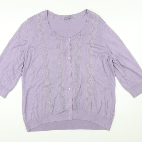 Marks and Spencer Per Una Womens Purple Cardigan Size 22 3/4 Sleeve Lace Trim