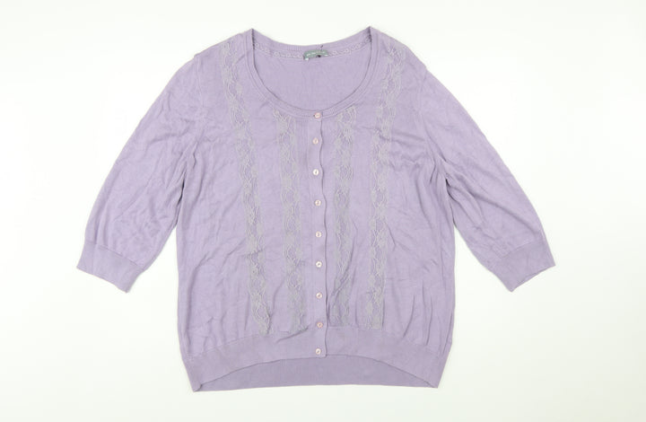 Marks and Spencer Per Una Womens Purple Cardigan Size 22 3/4 Sleeve Lace Trim