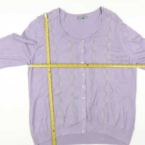 Marks and Spencer Per Una Womens Purple Cardigan Size 22 3/4 Sleeve Lace Trim